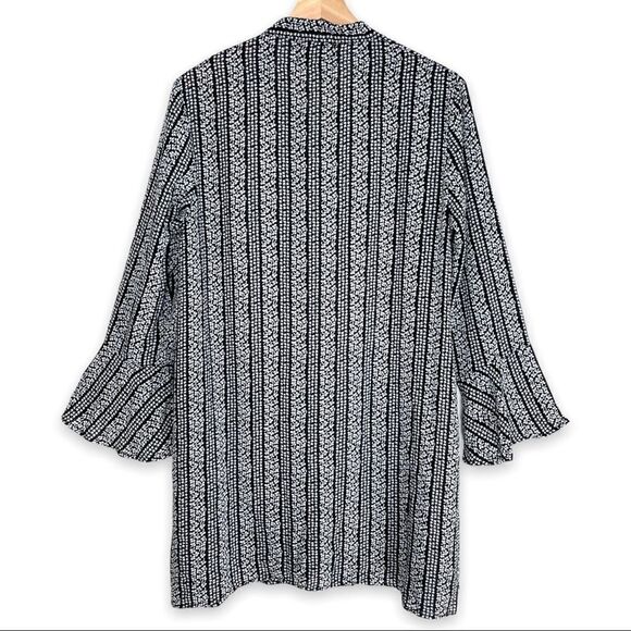 ASOS Goldie Janey Striped Leaf Printed Shift Dress With Bell Sleeves & Neck Tie - Picture 10 of 12